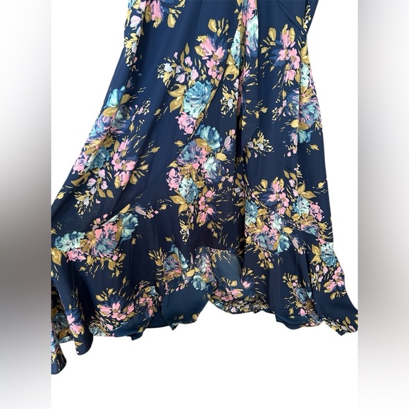 Charles Henry Sz Med Floral Ruffle Wrap Midi Dress Side Tie Sleeveles Navy NWOT - Picture 5 of 12